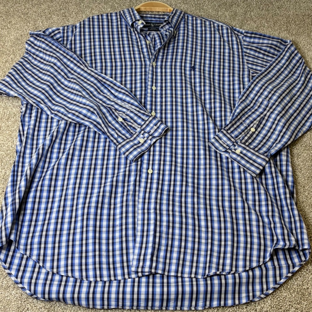 Ralph Lauren Blake Mens XL Blue Plaid Checkered Button Down Shirt Cotton